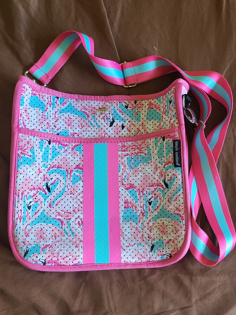 Simply Southern Pink & Teal Flamingo Crossbody Bag